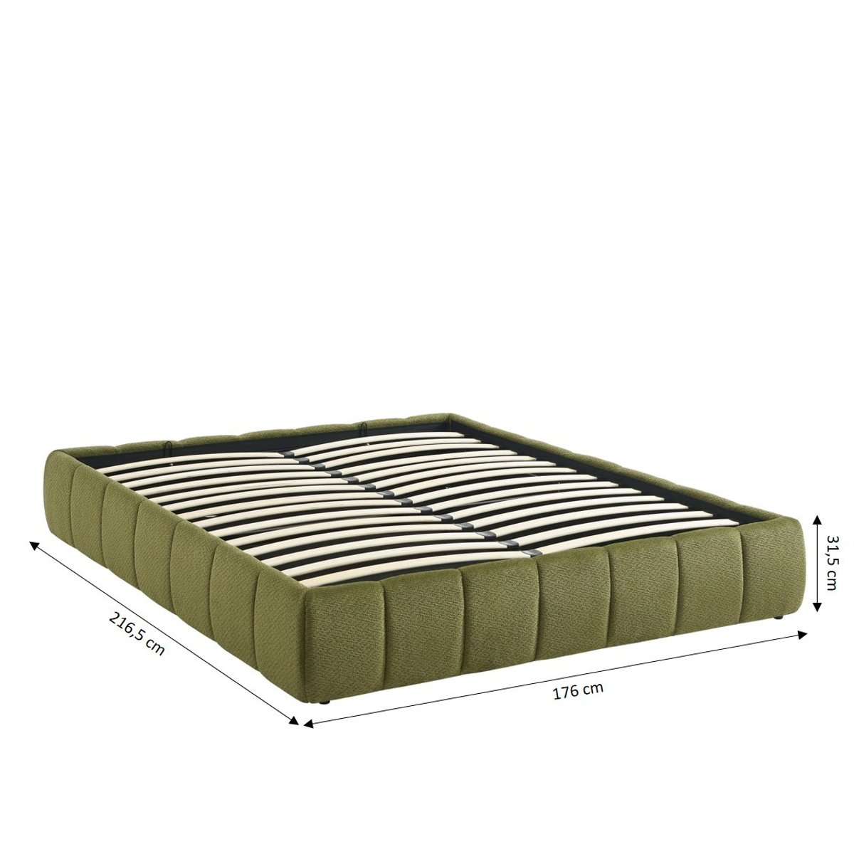 Lit coffre tissu chenille et sommier LAVINIA vert, BAÏTA