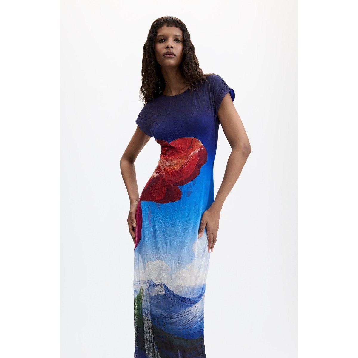 Robe à manches courtes imprimée bleu, DESIGUAL