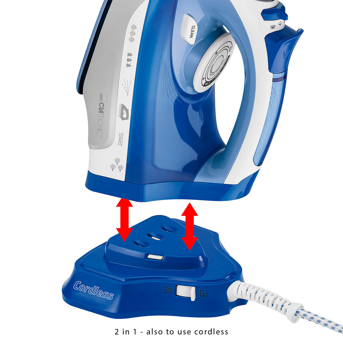 Ferro a vapor sem fios 2400 W, da Clatronic branco/azul, CLATRONIC