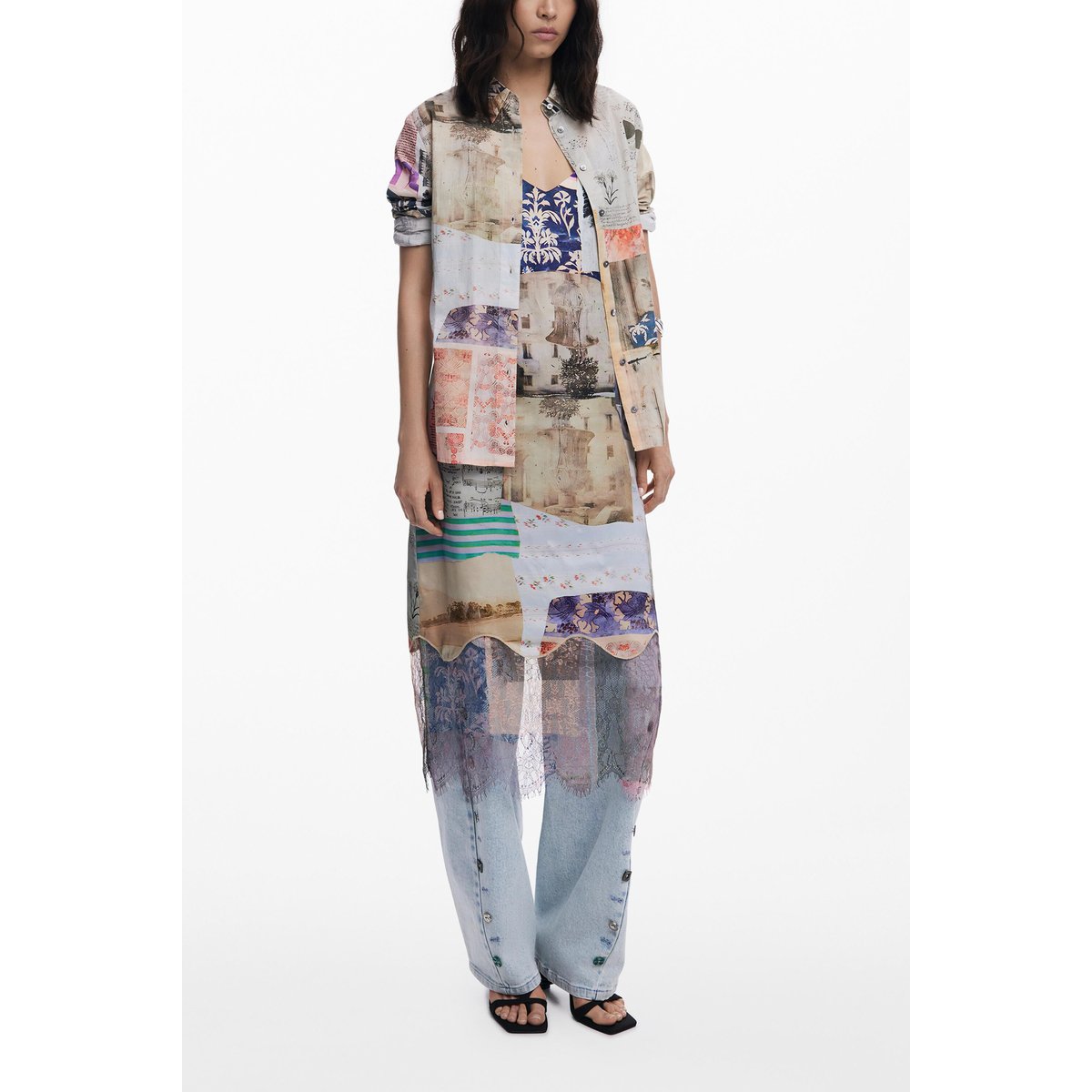 Chemise cartes postales marron, DESIGUAL