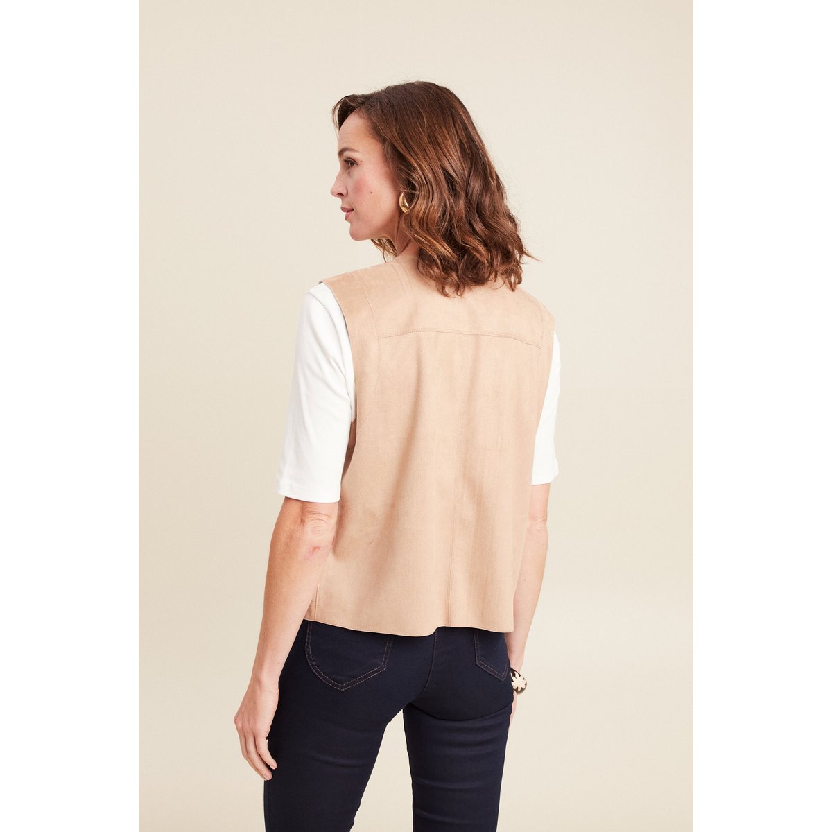 Veste réversible cintrée sans manches beige, BREAL