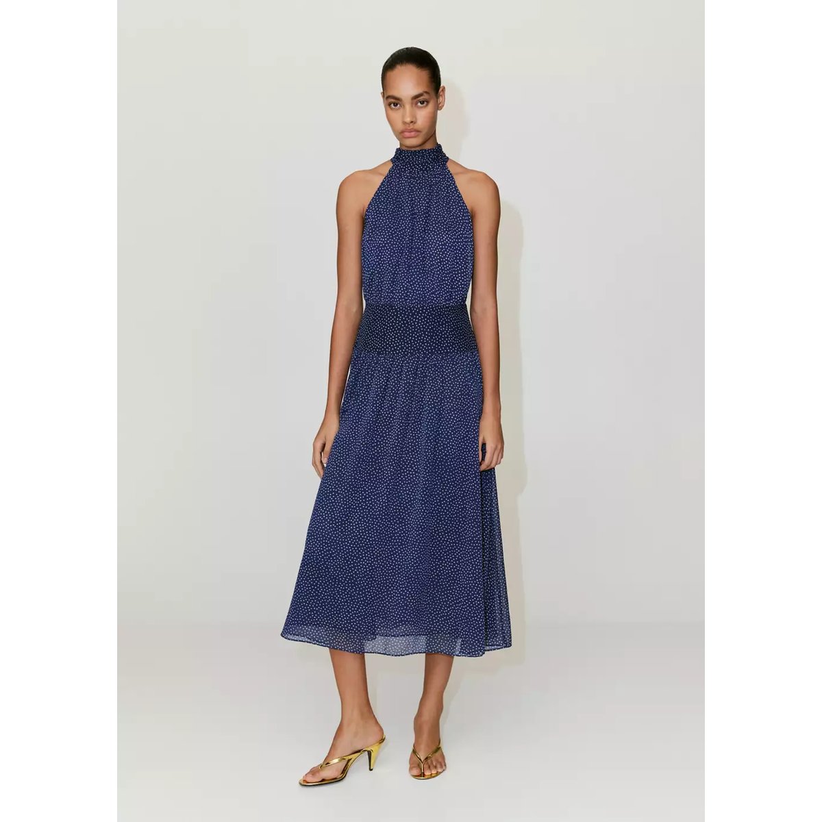 Robe halter à pois bleu, MANGO