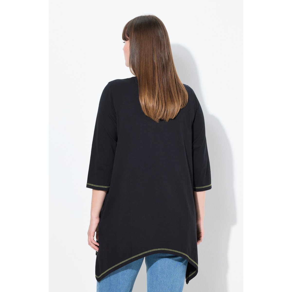 T-shirt en coton bio, feuille brodée noir, ULLA POPKEN