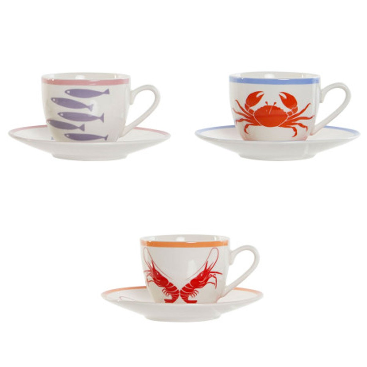 Set de 3 tasses à café en porcelaine motif marin 90ml multicolore, WADIGA