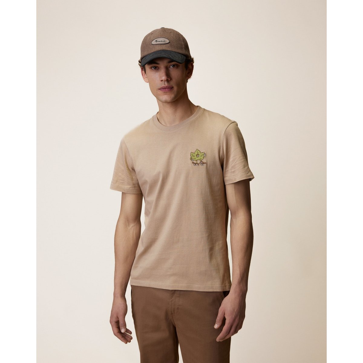 T-shirt en maille beige foncé, FAGUO