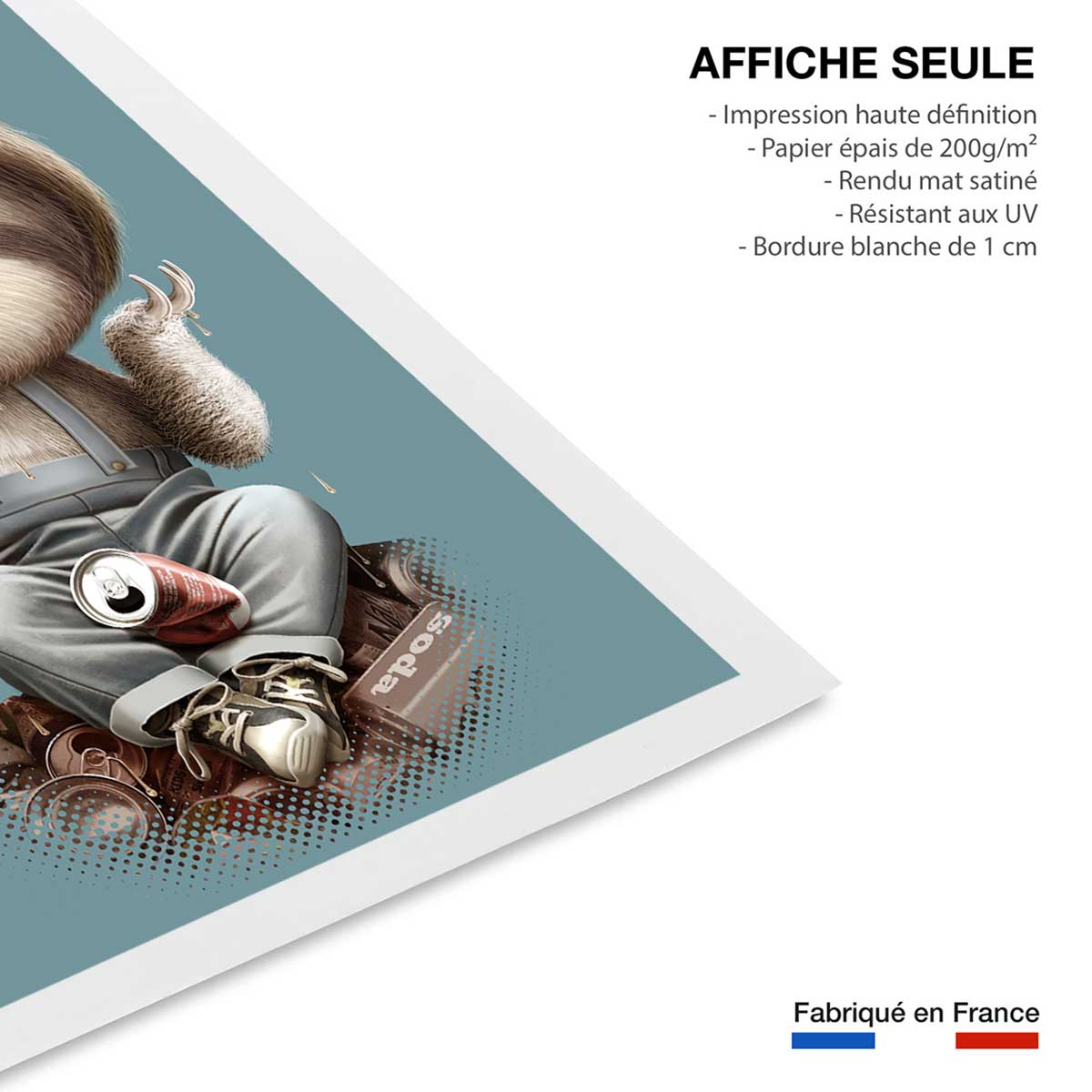 Affiche enfant les paresseux s'en fichent affiche seule, HEXOA