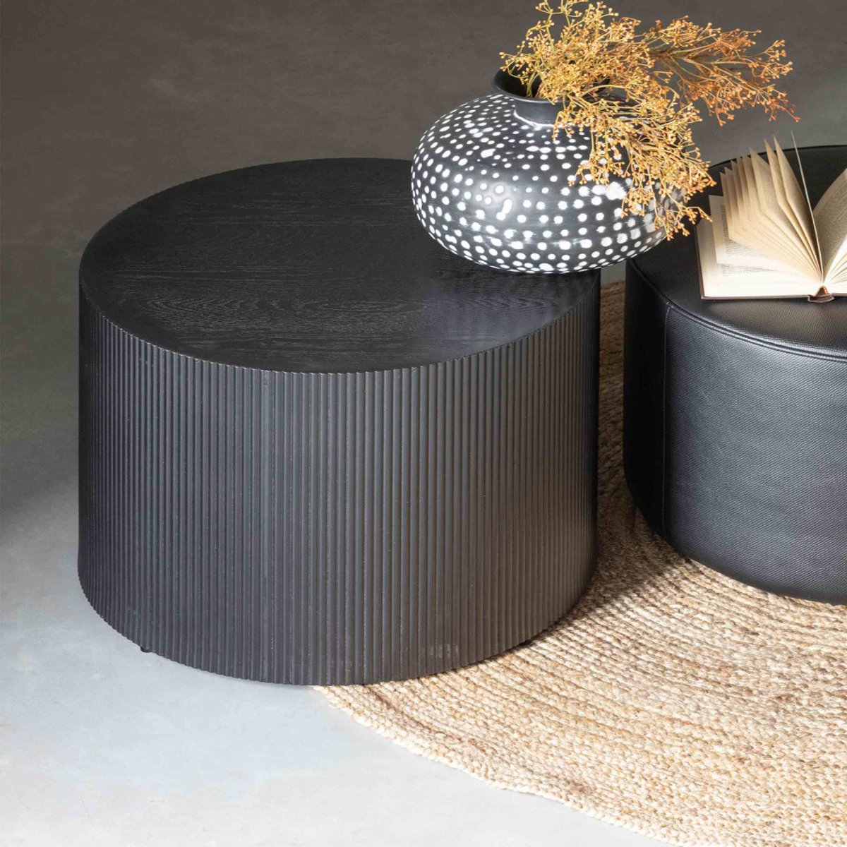 Table basse ronde en bois - SANNE noir, WOOOD