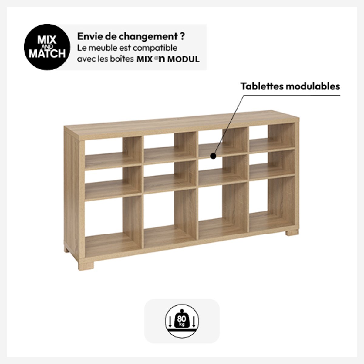 Buffet étagères modulable effet bois BIVOAK beige, 5FIVE SIMPLY SMART