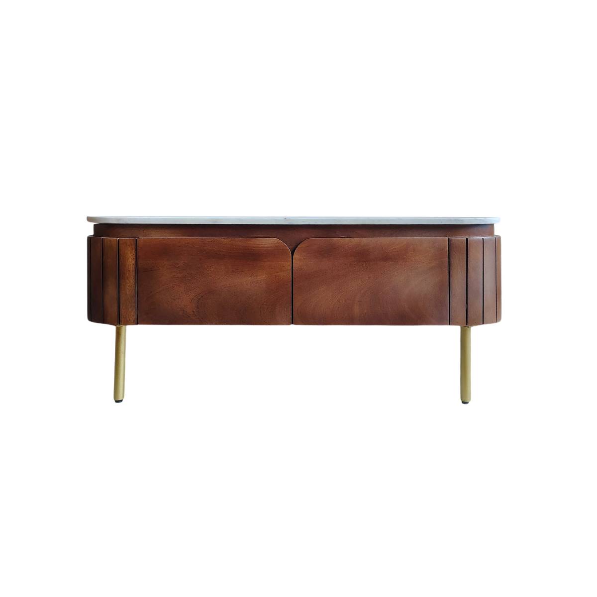 Table basse carrée en bois de manguier et marbre SIENNE bois foncé, MADE IN MEUBLES 
