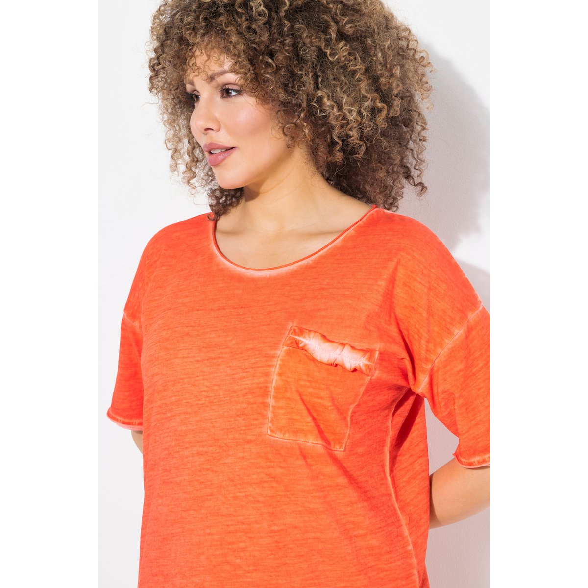 T-shirt oversize. Manches courtes. Poche rose corail, ULLA POPKEN