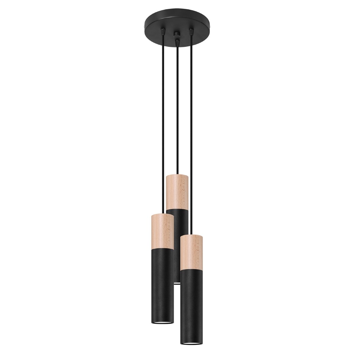 Suspension Acier Noir/Bois Naturel GU10 3 Pablo noir, EDEN