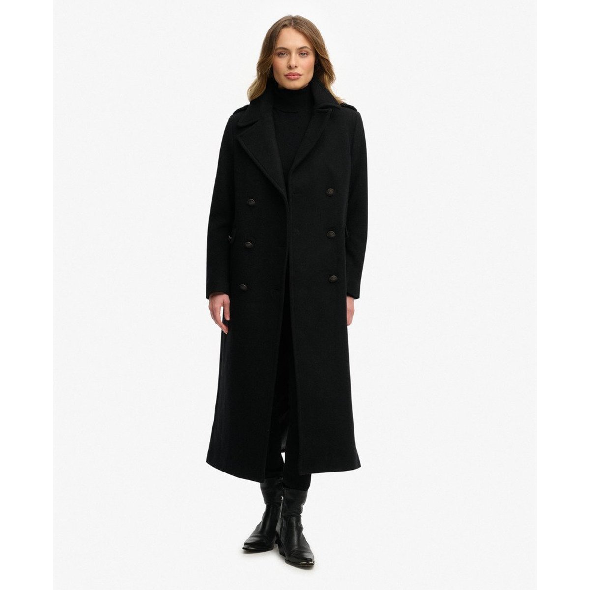 Manteau Croisé en Mélange de Laine noir, SUPERDRY