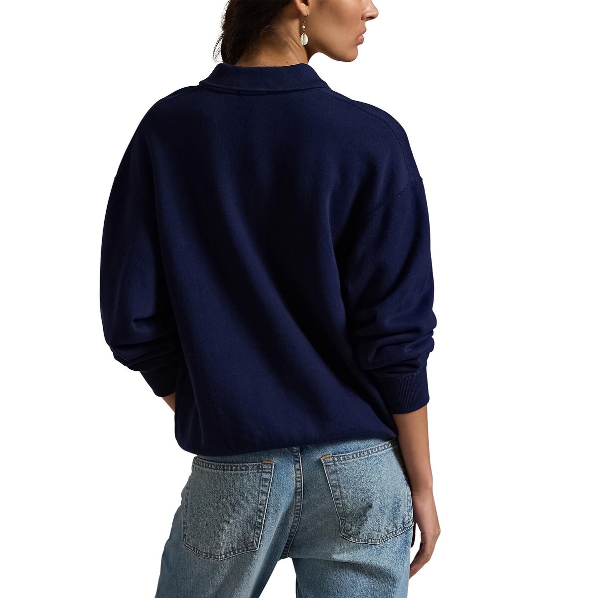 Sweat à col polo à manches longues marine, POLO RALPH LAUREN