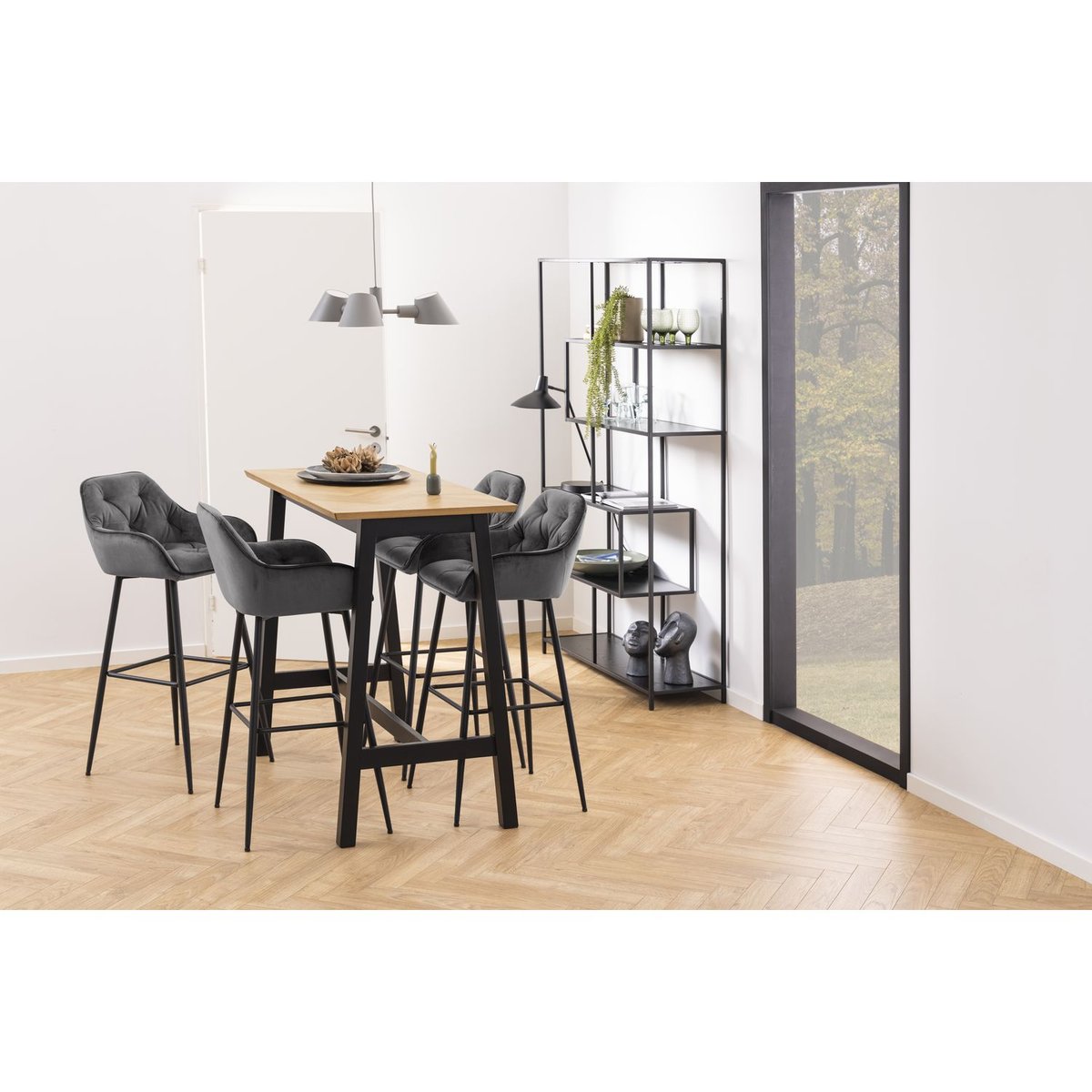 Lot de 2 chaises de bar rembourrées en velours avec accoudoirs FLORIE gris, TOILINUX