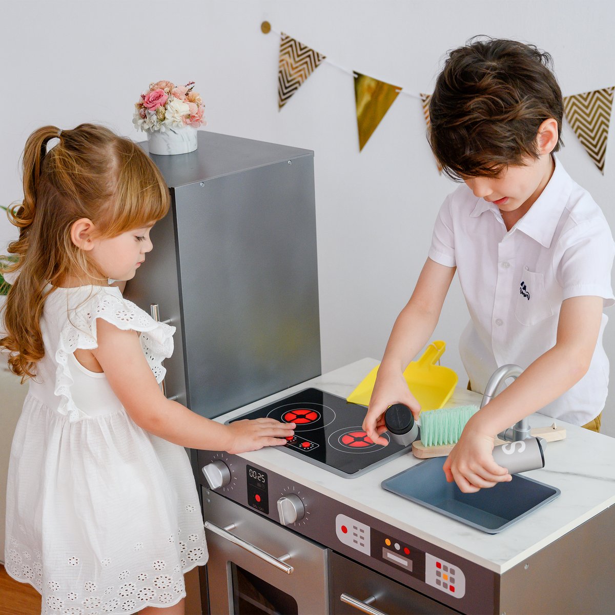 Cuisine Enfant Bois LITTLE CHEF gris, TEAMSON KIDS