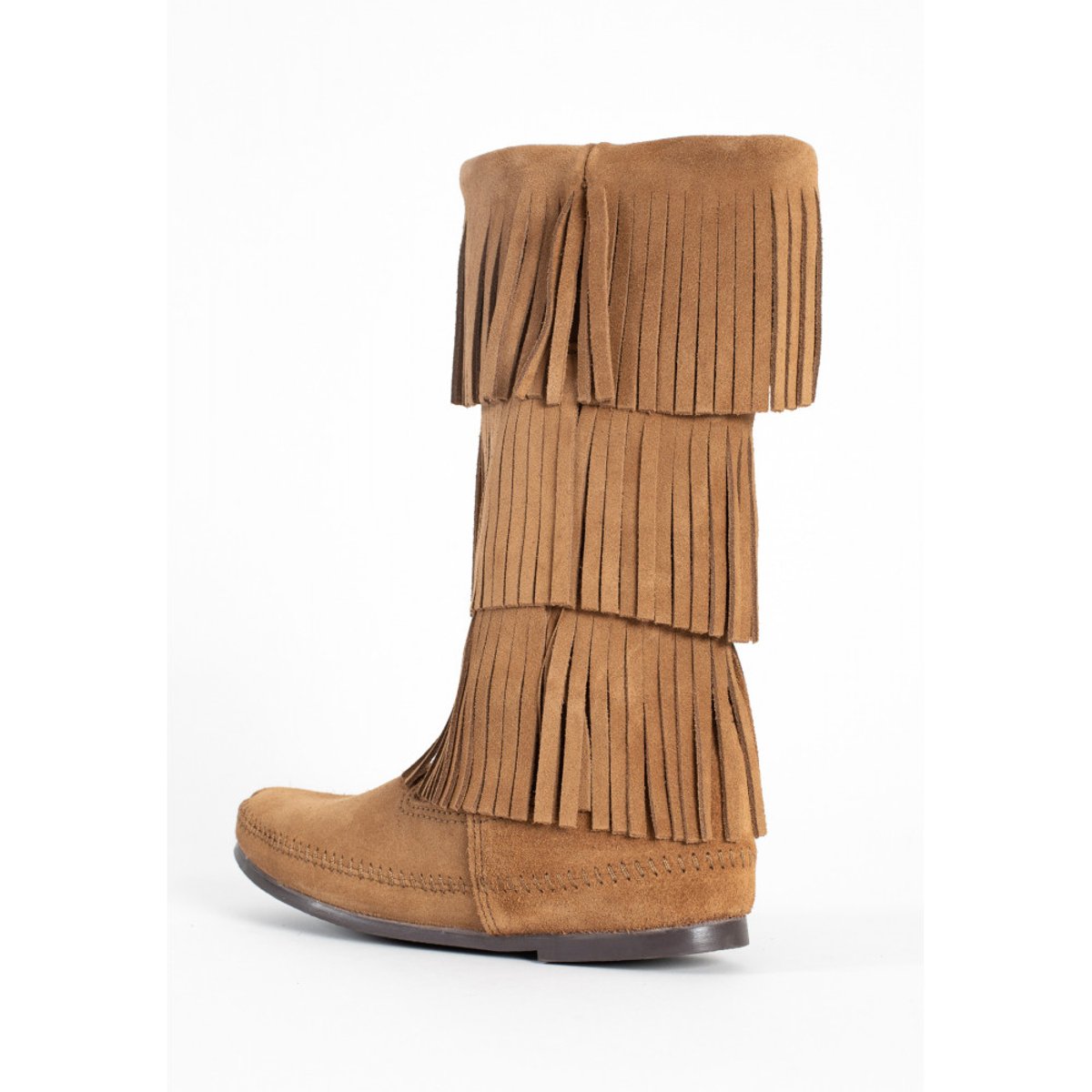 Bottes en cuir et daim 3-LAYER FRINGE marron clair, MINNETONKA
