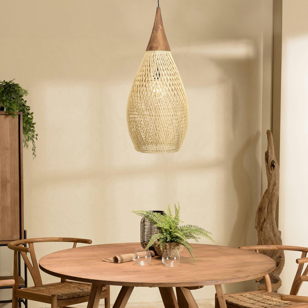 Suspension goutte en rotin 35cm FOLELLI ecru, PIER IMPORT