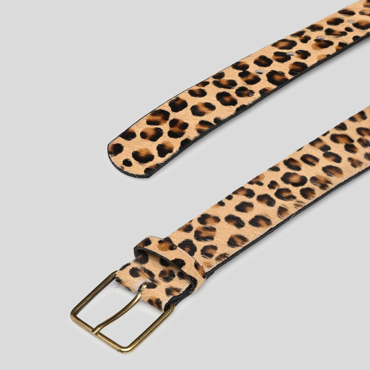 Ceinture poils léopard 3,5cm, cuir responsable noir, MONOPRIX