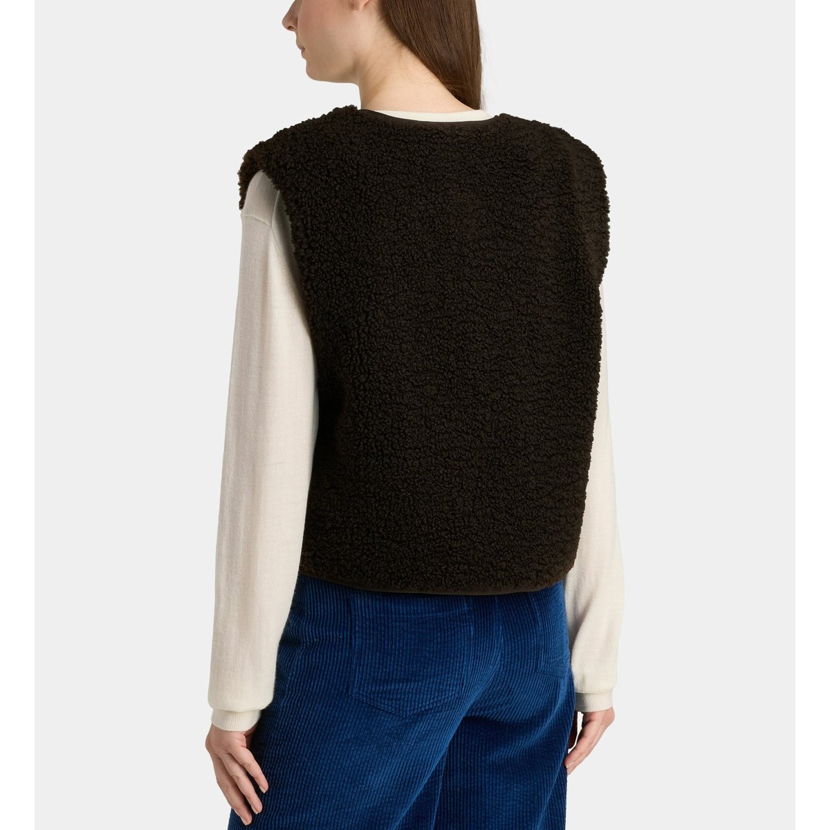 Gilet sans manches bambi façon sherpa marron chocolat, GALERIES LAFAYETTE