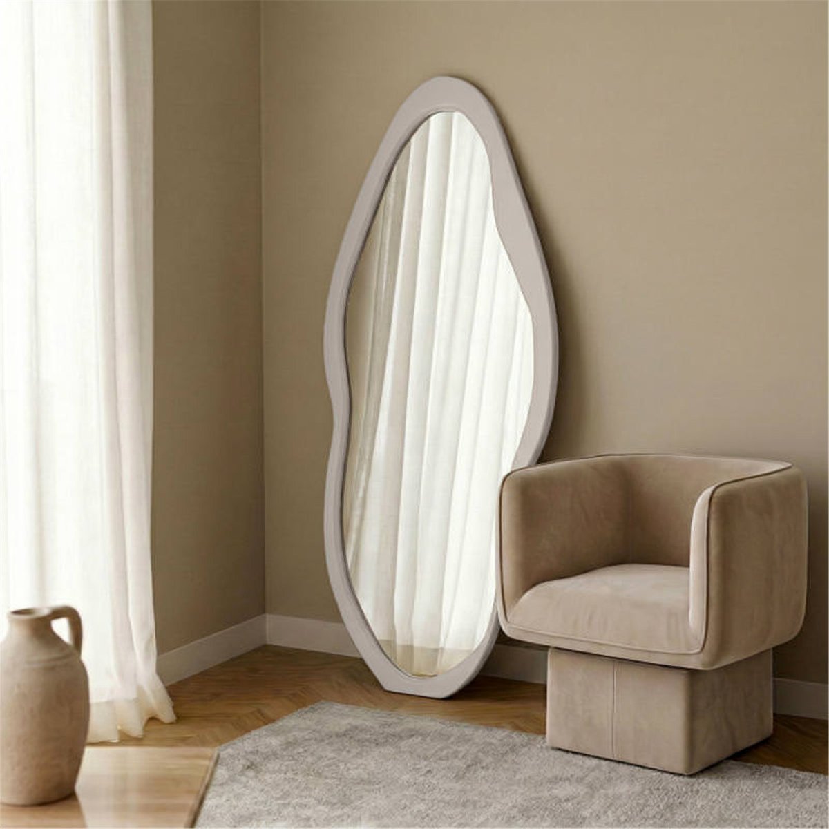 Miroir mural en bois beige clair, RECOLLECTION