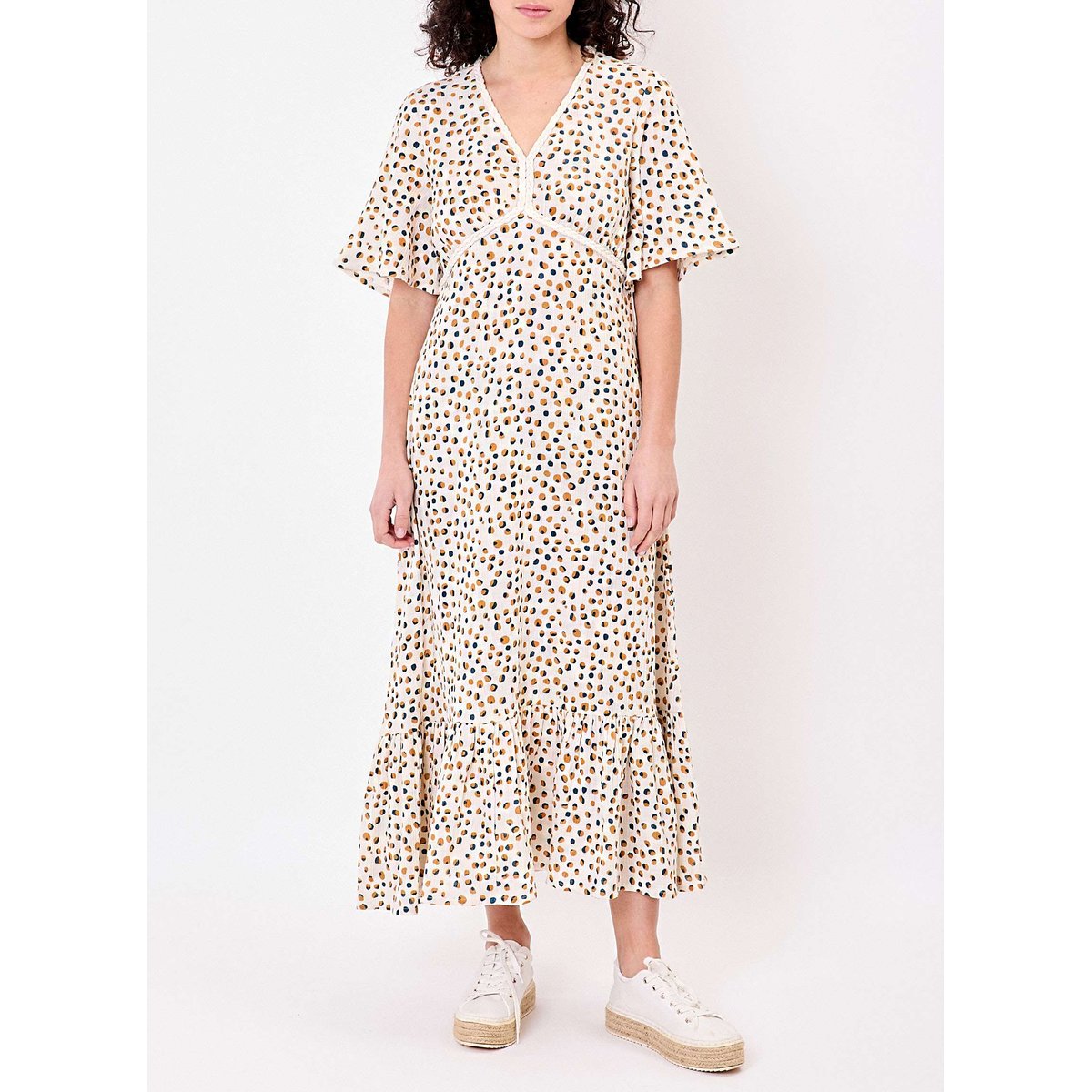 Robe longue évasée gaze de coton bio PEARL beige lin akar, LA FIANCÉE