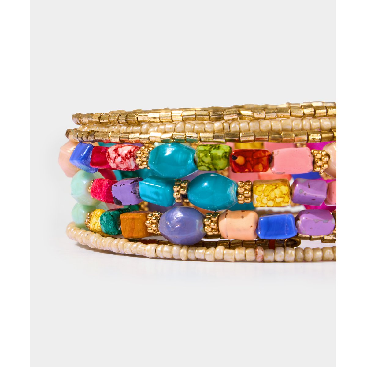 Bracelet Manchette Spirale Perles Colorées or, JOE BROWNS