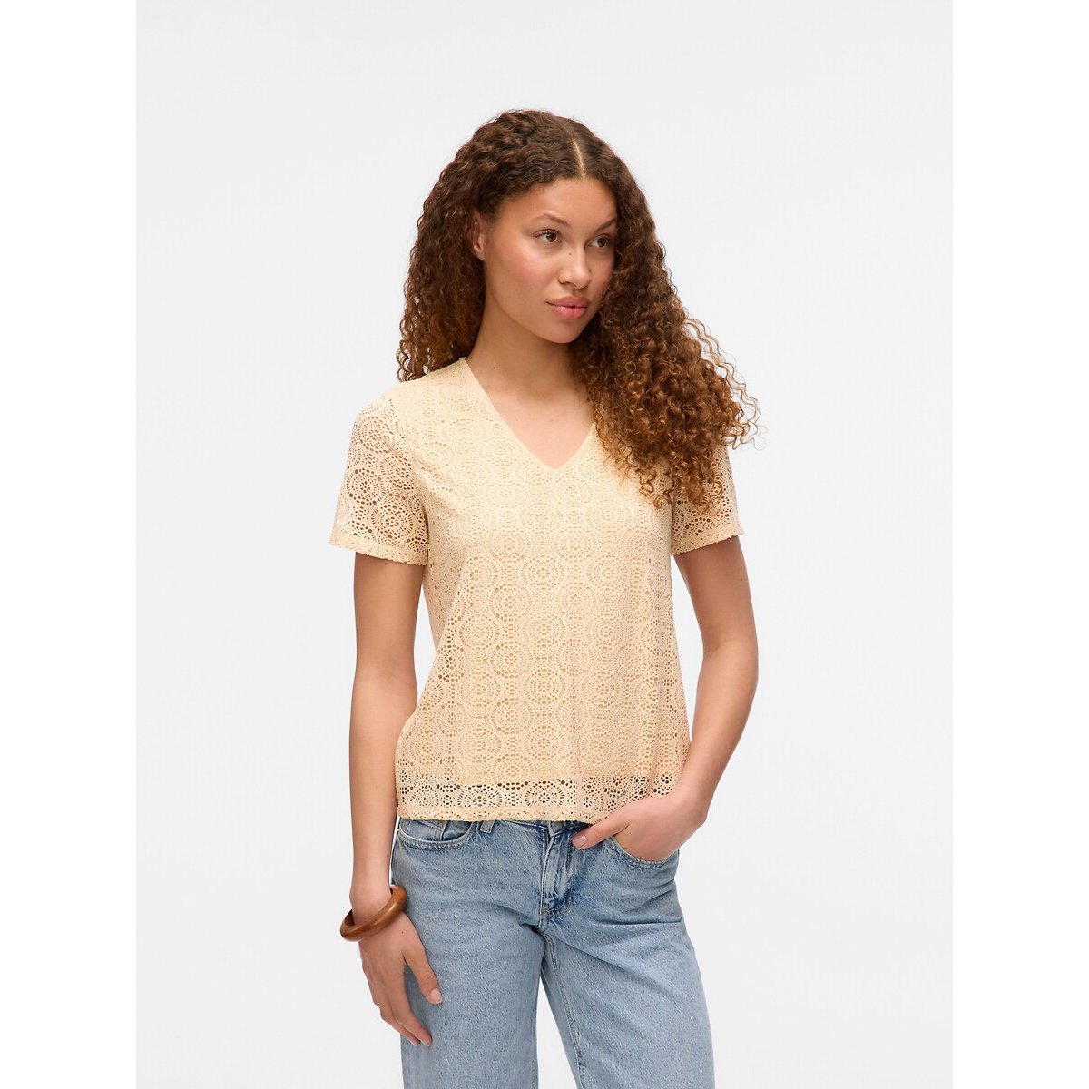 Blouse manches courtes ajourée ecru, VERO MODA