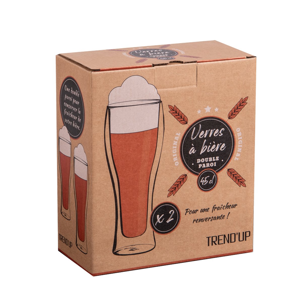 Set de 2 gobelets à bière double parois 45 cl transparent / cristal, TREND'UP