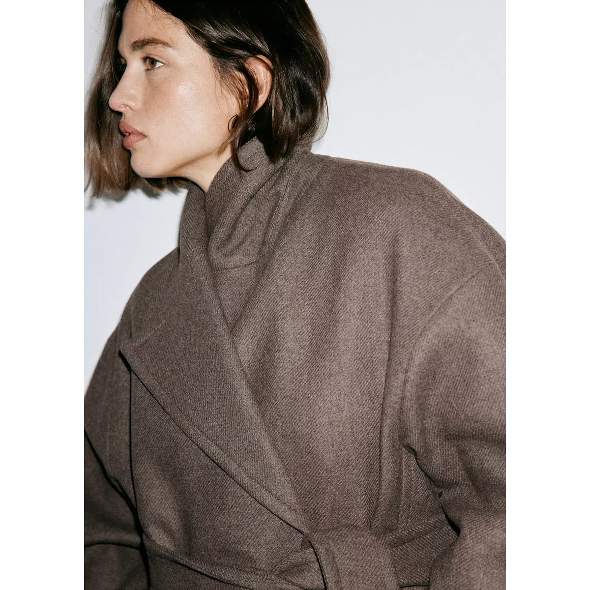 Manteau laine Manteco ceinture marron moyen, MANGO