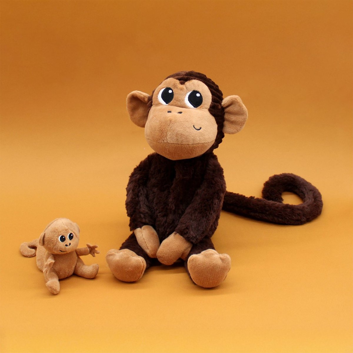 Peluche singe maman et son bébé marron, LES DEGLINGOS