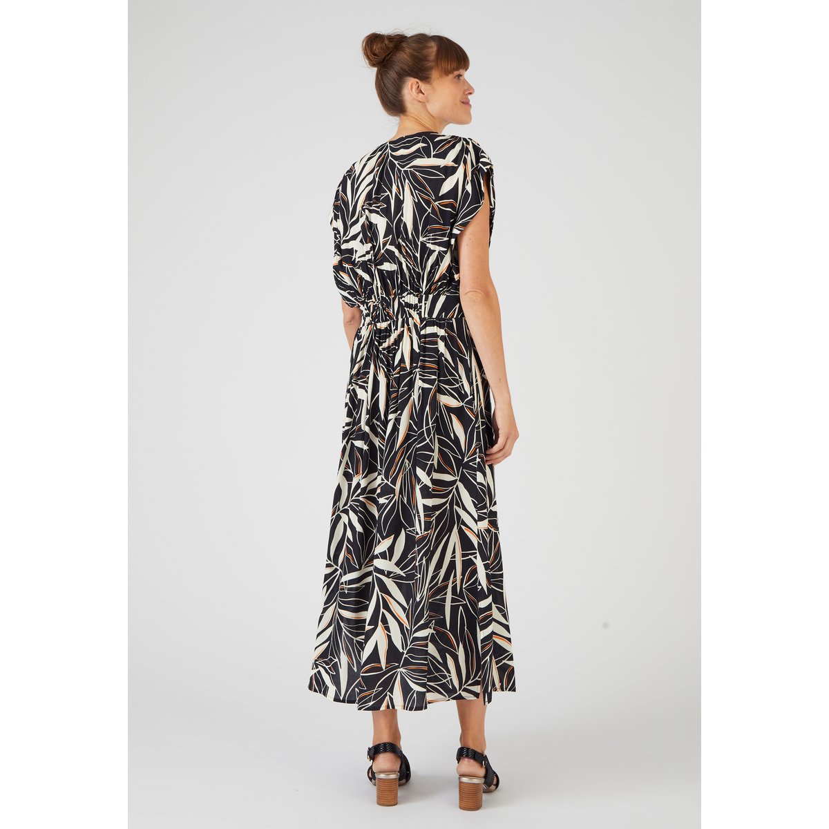 Robe longue fibres viscose Lenzing(TM) EcoVero(TM) noir feuillage, DAMART