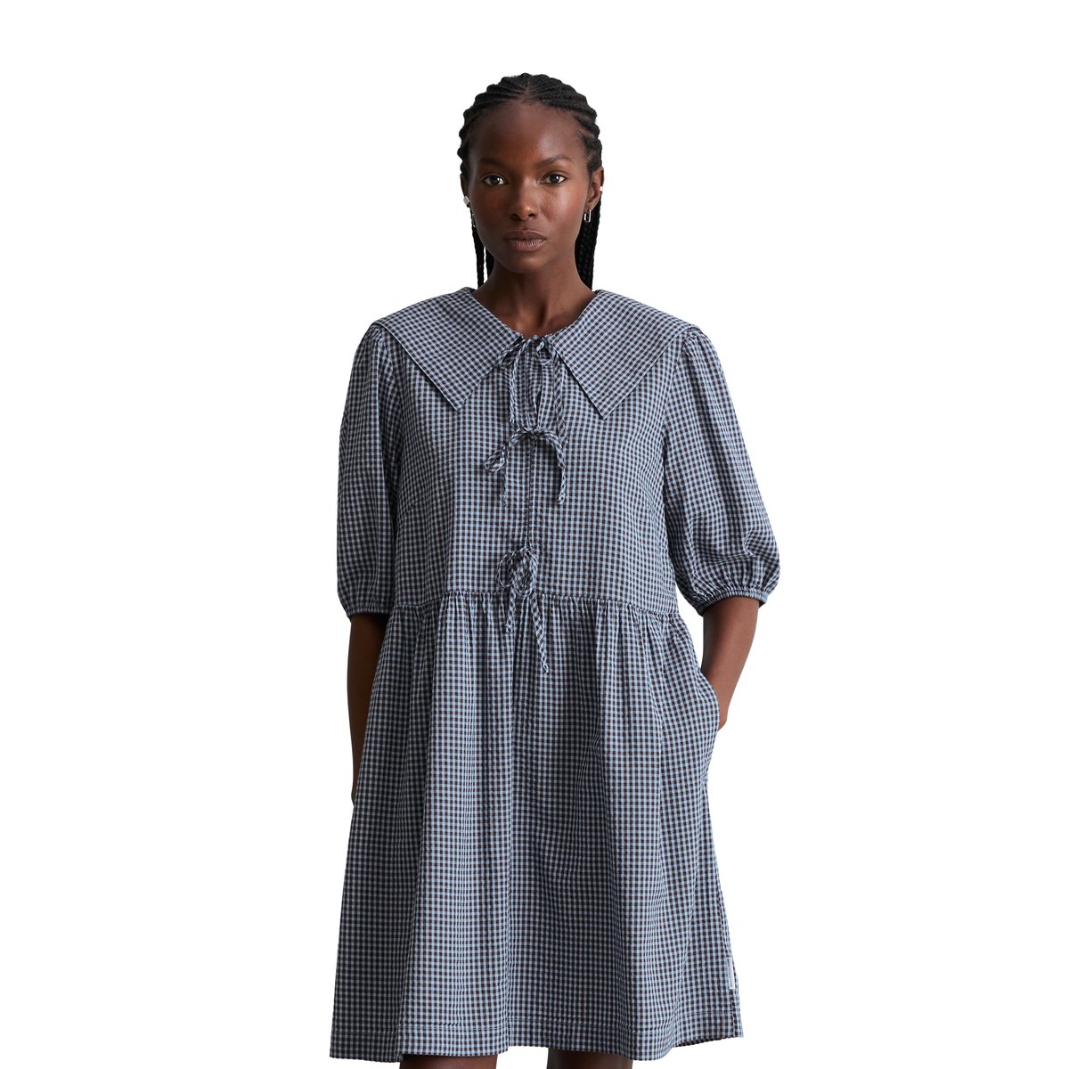 Robe en seersucker relaxed en coton mélangé bleu clair, MARC O’POLO DENIM