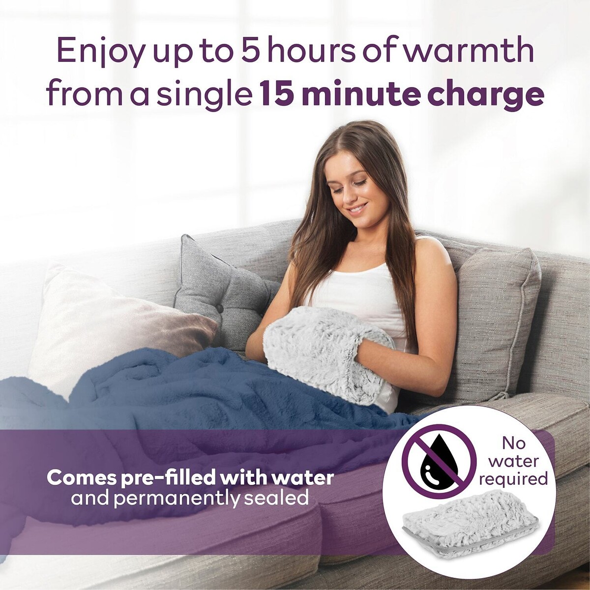 Spa Rechargeable Faux Fur Hot Water Bottle white, CARMEN