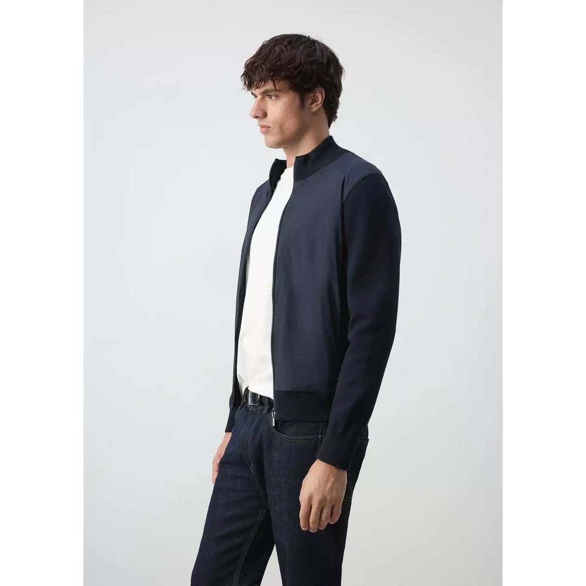 Veste bomber en coton mélangé bleu marine, MANGO MAN