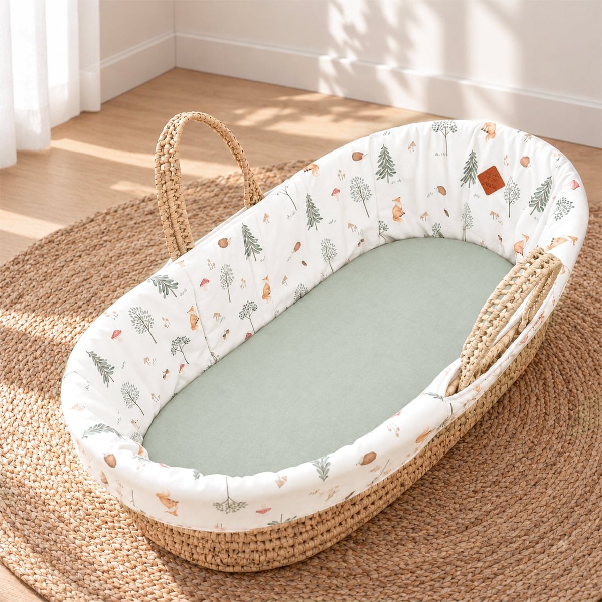 Habillage couffin panier moïse satin de coton FOREST écru, SEVIRA KIDS