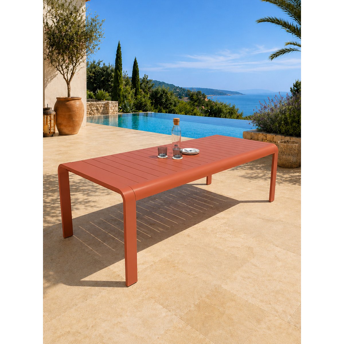 Ensemble repas de jardin en aluminium 8 places HANOI terracotta, DCB GARDEN
