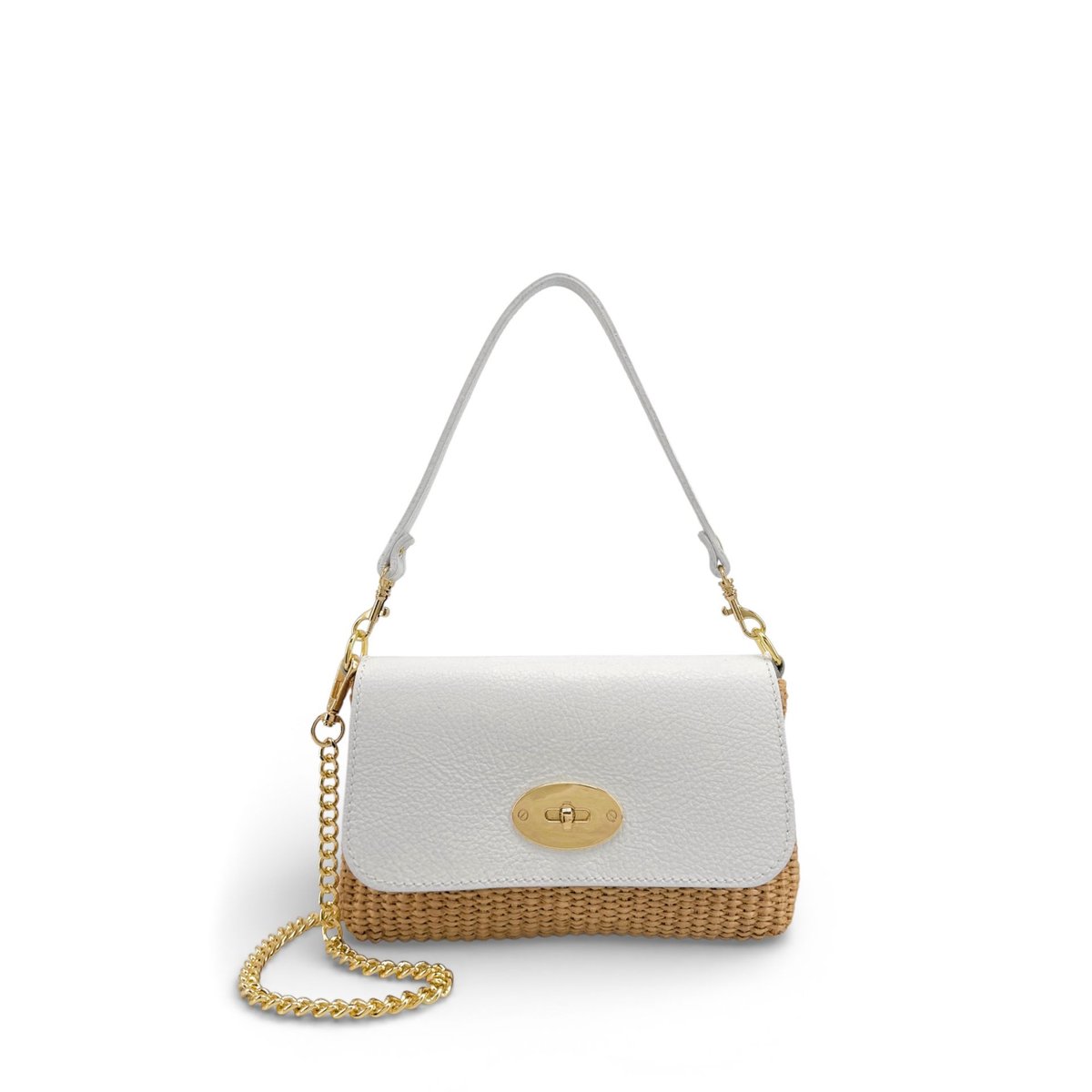 Mini sac en cuir grainé et Raphia BAHIA blanc, OH MY BAG