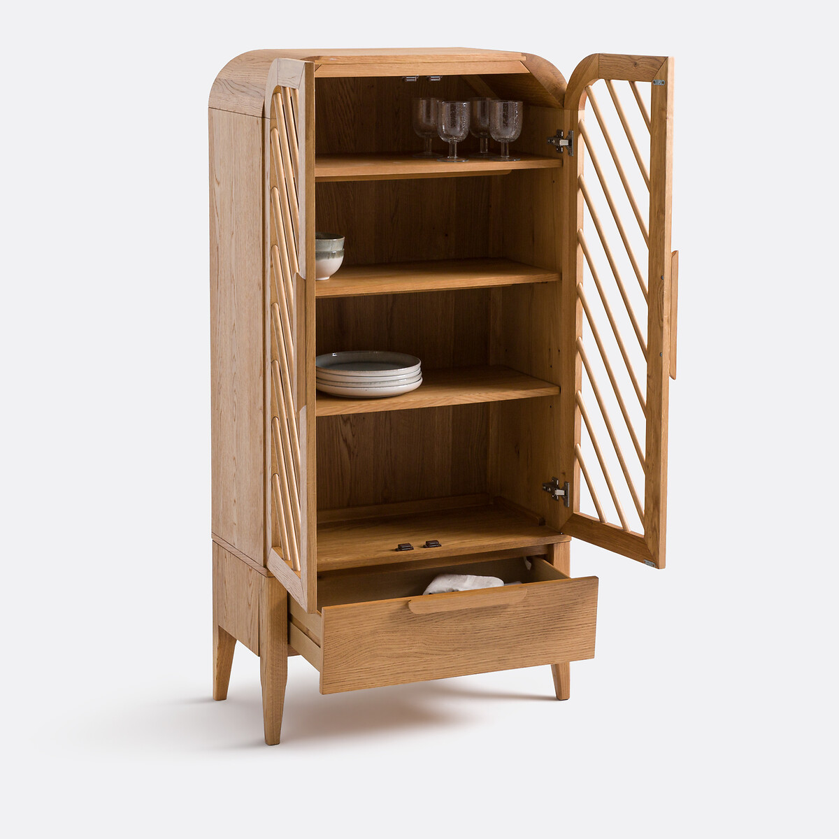 Buffet haut 2 portes 1 tiroir chêne et plaqué Anda coloris naturel, LA REDOUTE INTERIEURS