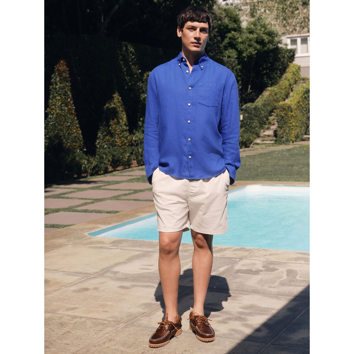 Chemise lin signature bleu, NEXT