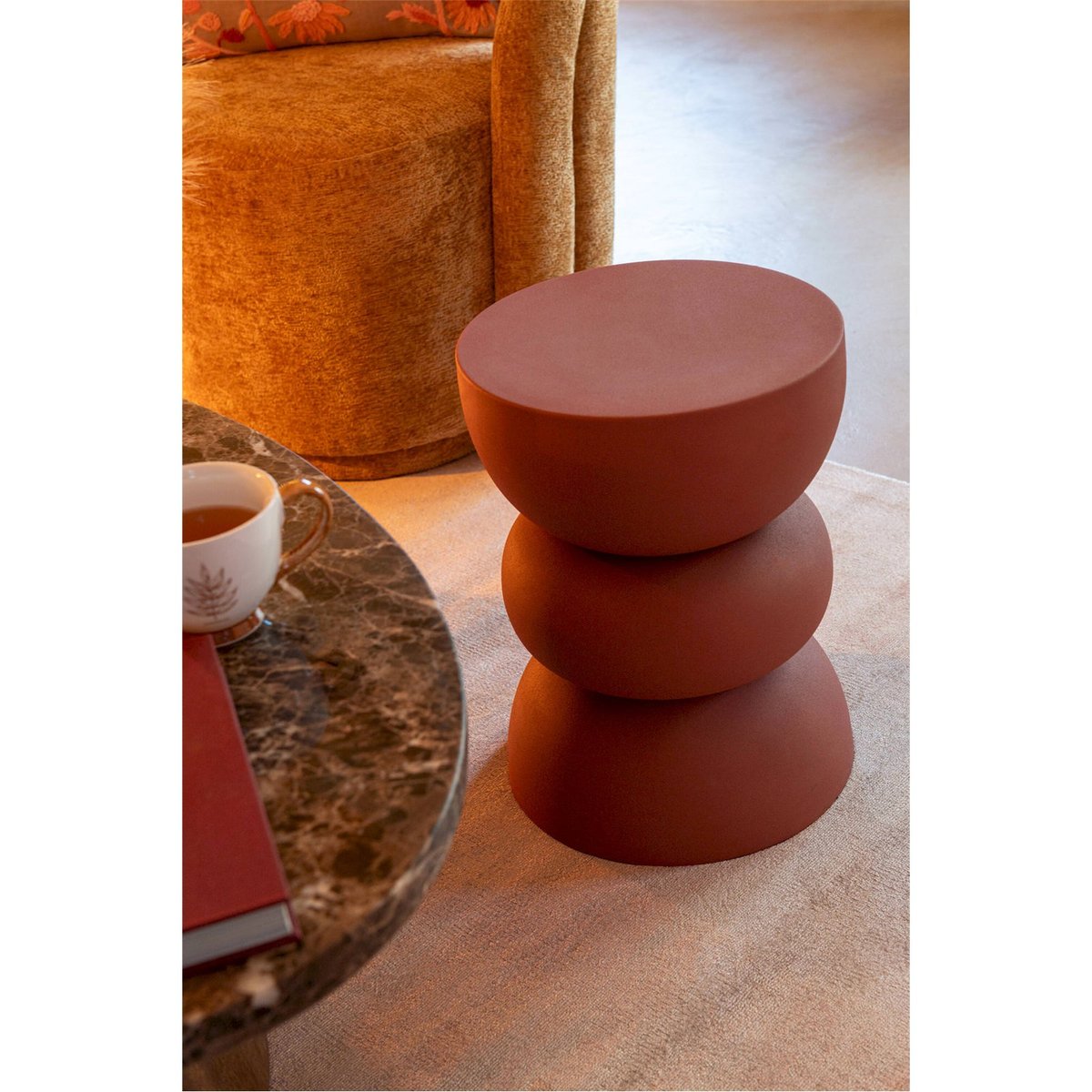 Table d'appoint ronde en fer orange rouille mat, RECOLLECTION