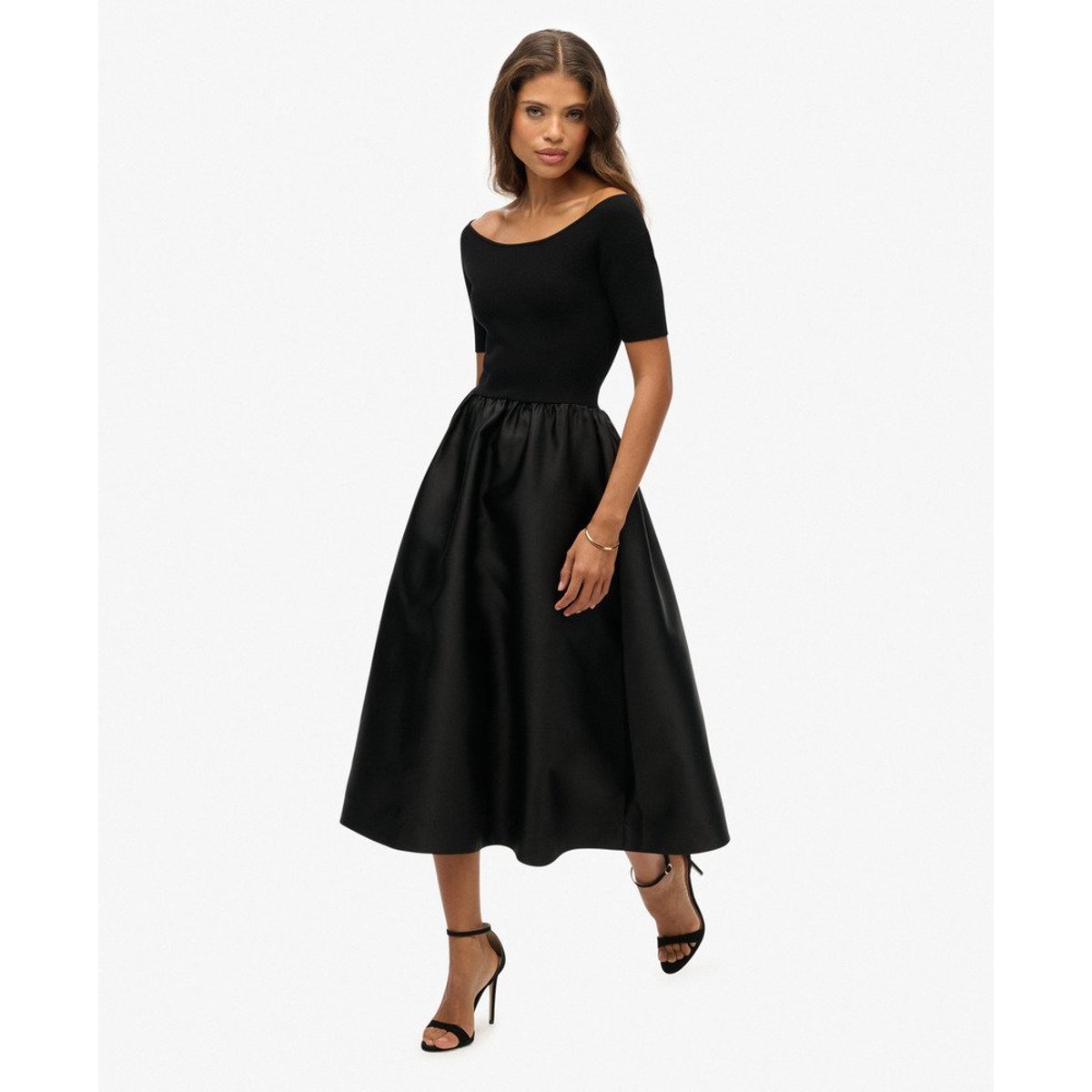 Robe Mi-longue en Mélange Tissé noir, SUPERDRY