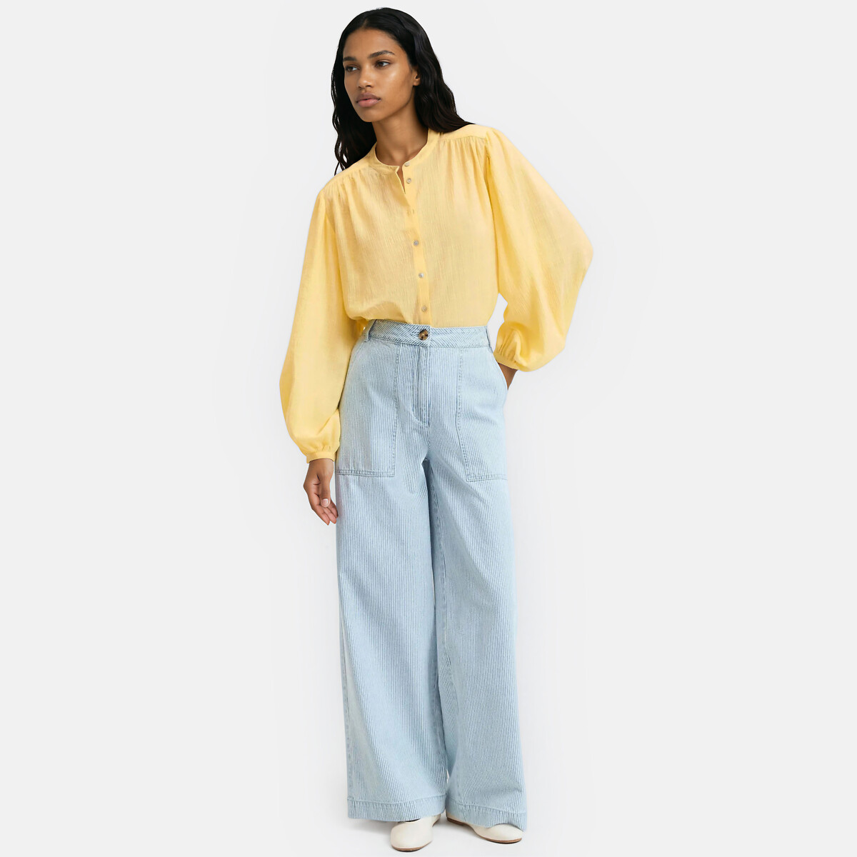 Pantalon large style charpentier à rayures rayé bleu/blanc, LA REDOUTE COLLECTIONS