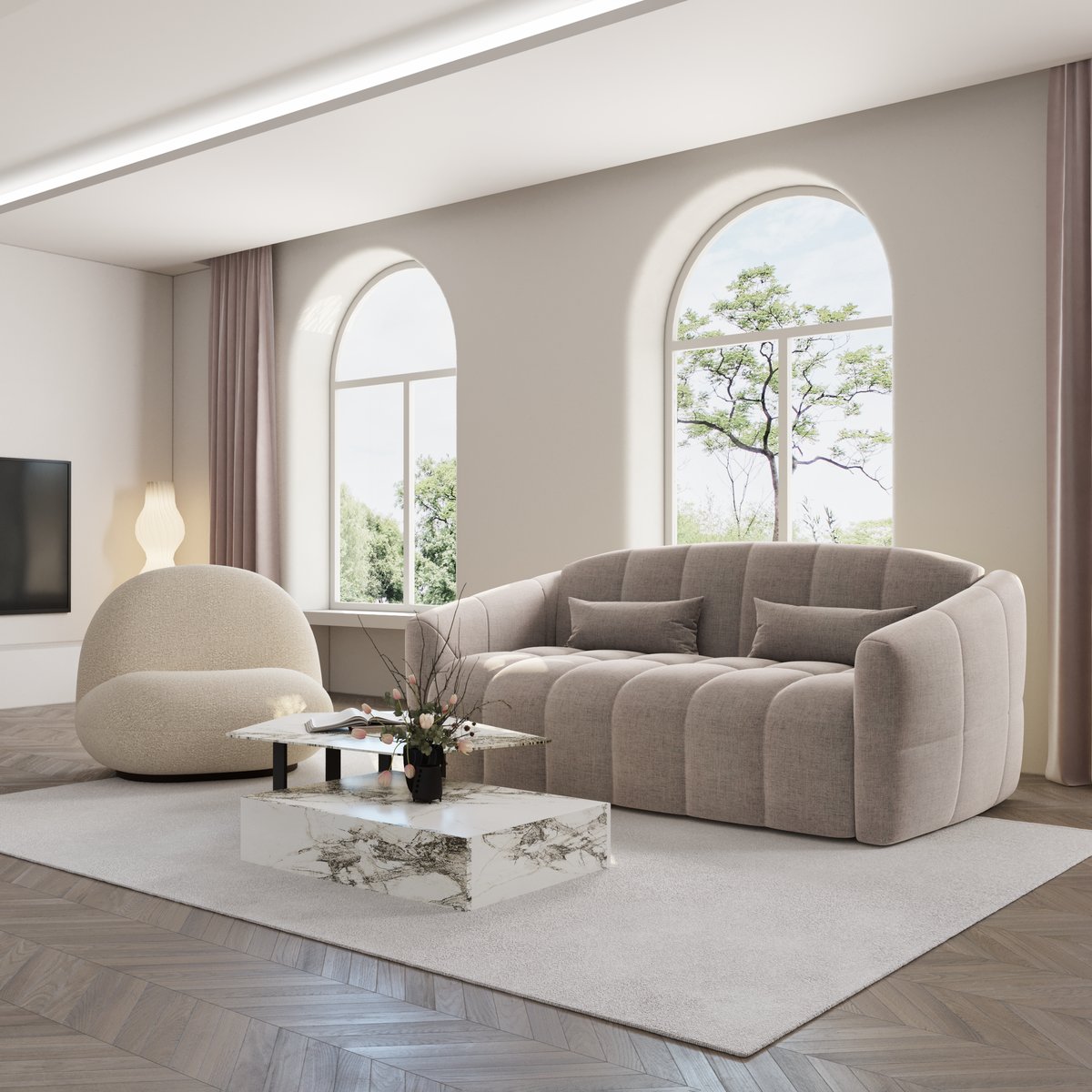 Canapé convertible express 140cm 4 places en velours NORA taupe, SIA HOME