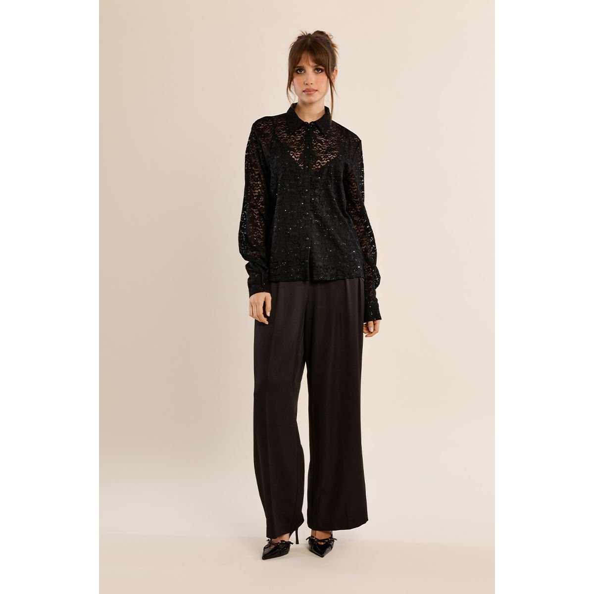 Chemise en dentelle transparente noir, MOLLY BRACKEN