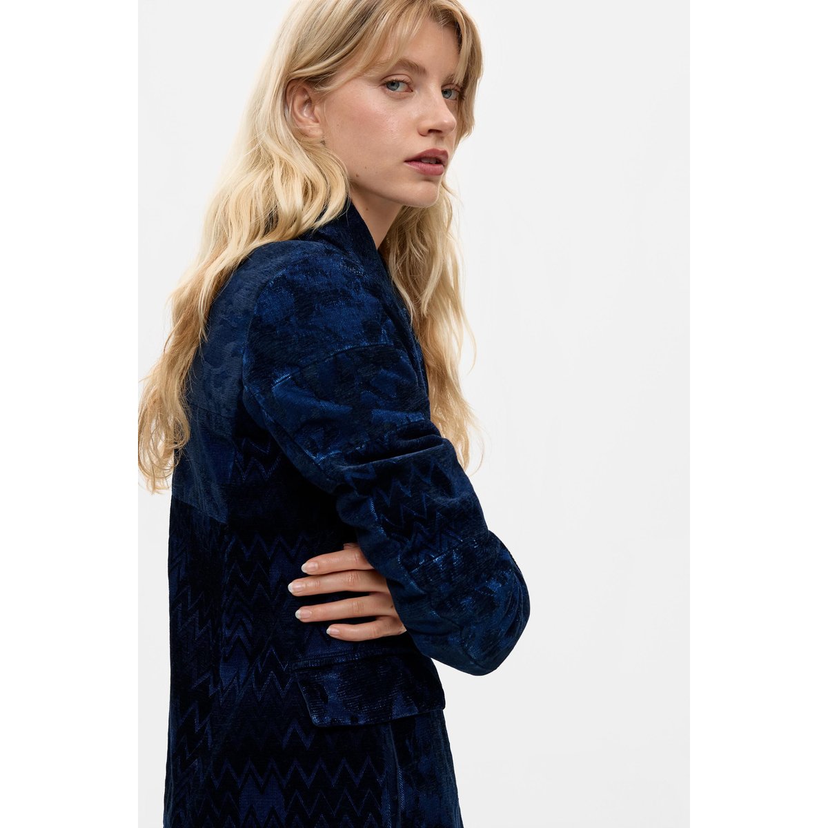 Manteau droit jacquard bleu, DESIGUAL