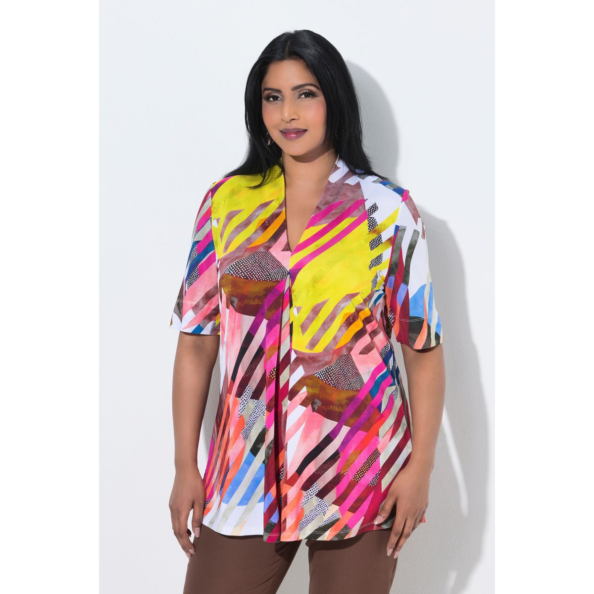 T-shirt rayé au tombé fluide rose vif fuchsia, ULLA POPKEN