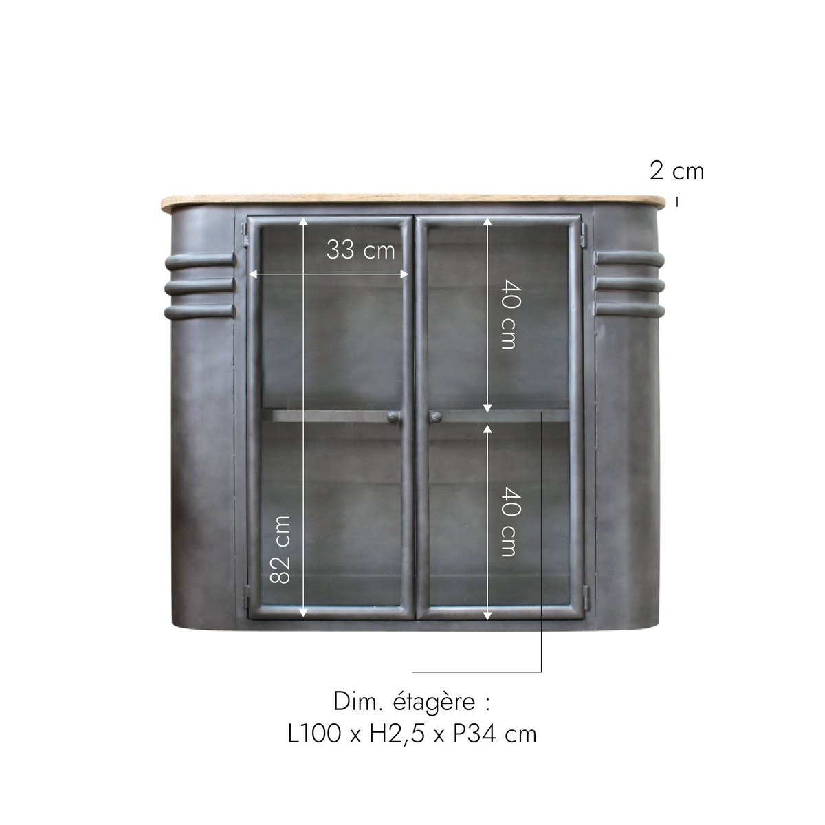 Buffet en métal et verre LOCKER gris, MADE IN MEUBLES