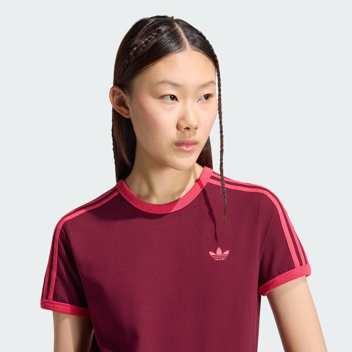 T-Shirt Slim 3 Stripes T-Shirt Slim 3 Stripes maroon / power pink, adidas Originals