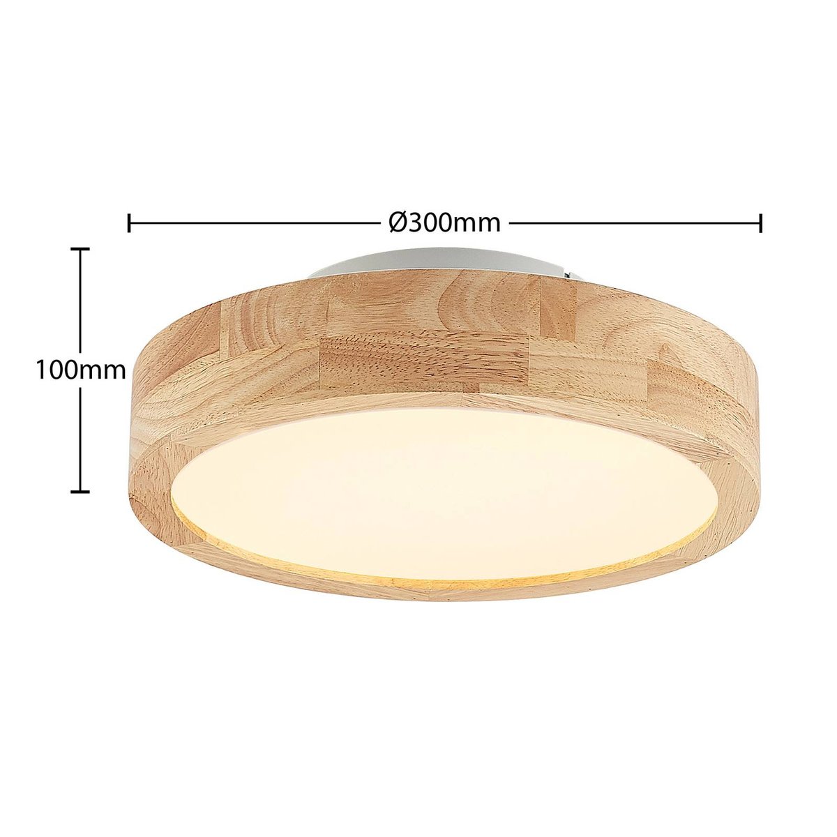 Plafonnier en bois moderneLED, Lanira bois clair, blanc, LINDBY