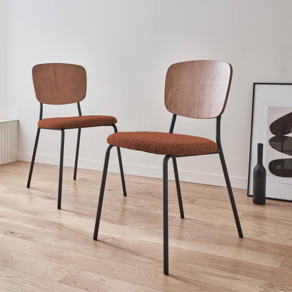 Chaise bouclette texturée (lot de 2) EMY terracotta, SWEEEK